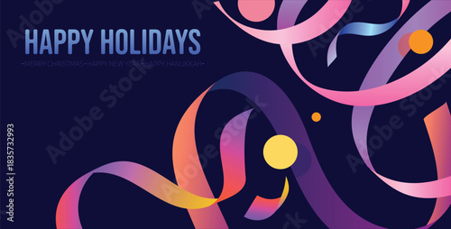 Variety of bright colorful confetti on a banner template with space for ext. Good for Happy Birthday or New Year Holidays template.