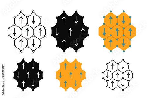 Spin Liquid Dynamics. Honeycomb lattice model of spin liquid state, alternating arrows showing magnetic correlations without