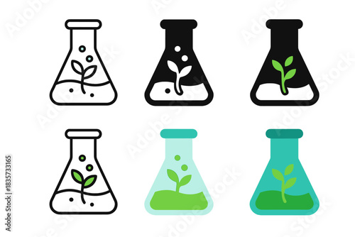 Evolving Biomaterial Flask. Flask with living biomaterial sprouting inside, symbol of lab-grown life merging art and science,