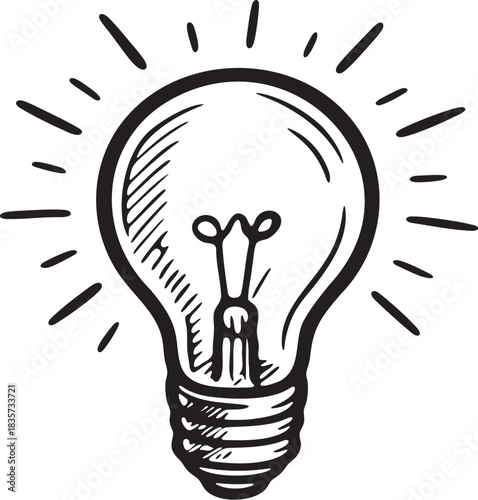 Bold marker drawn incandescent light bulb illustration for idea and lighting concepts