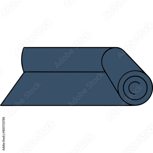 Dark Blue Rolled Carpet or Fabric Material Isolated on Black Background Simple Geometric Shape with Smooth Texture and Minimalist Design