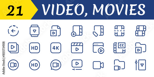 video movies line icons.eps