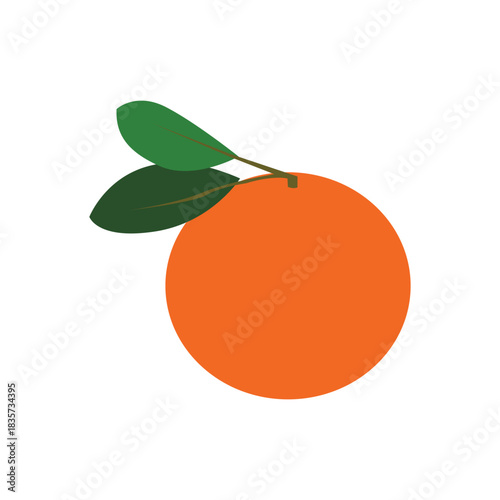 Flat design orange fruit with leaves vector icon. Simple, fresh citrus graphic perfect for food, healthy eating, juice, vitamin, and summer brand logos or illustrations.