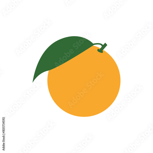 Flat design orange fruit with leaves vector icon. Simple  fresh citrus graphic perfect for food  healthy eating 