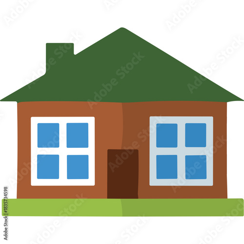 Charming Two-Story Brick House with Green Roof and Lawn in a Rural Setting under Natural Daylight