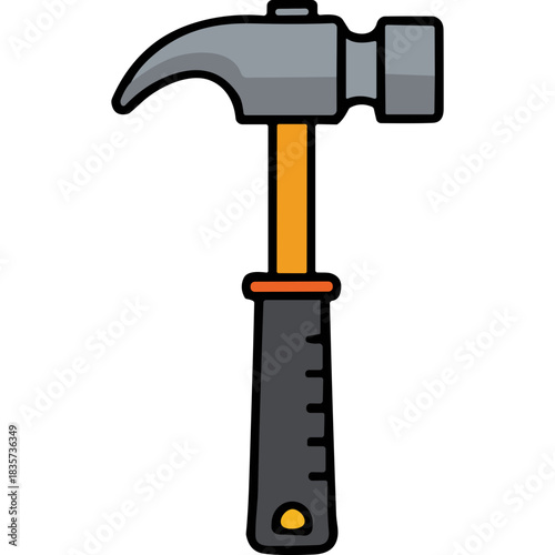 Claw Hammer Tool With Orange Handle And Gray Head Isolated On Black Background