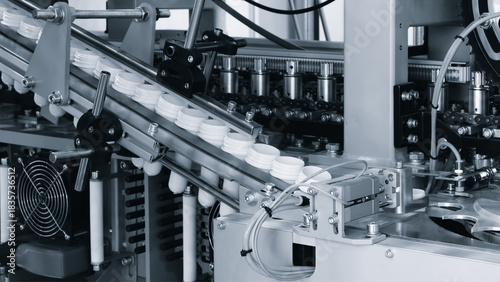 Tableau sur toile Machine for producing plastic beverage bottles using extrusion method from plastic preformed PET capsules