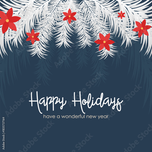 Happy Holidays vector with winter and Christmas elements in a clean, modern style. Perfect for greeting cards, social media posts, posters, and festive seasonal designs.