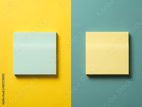 Two adhesive note pads on a split color background