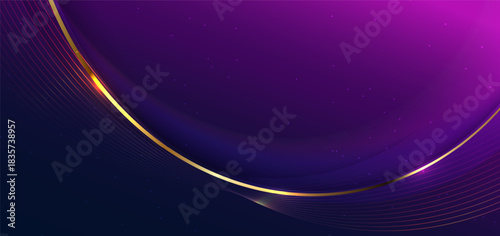 Luxury Abstract Purple and Blue Background with Elegant Gold Curved Lines and Starry Glow