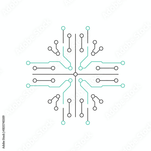 Abstract circuit board pattern centered with fourway radial symmetry
