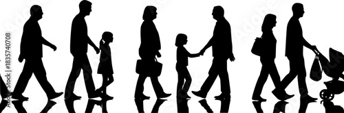 Silhouettes of Casual People in a Row - Vector