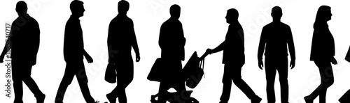 Silhouettes of Casual People in a Row - Vector