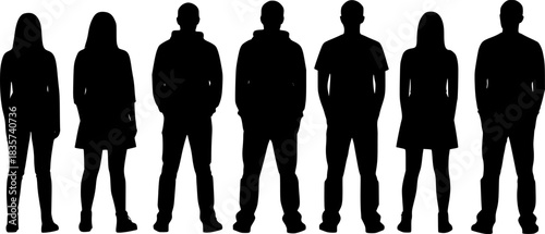 Silhouettes of Casual People in a Row - Vector