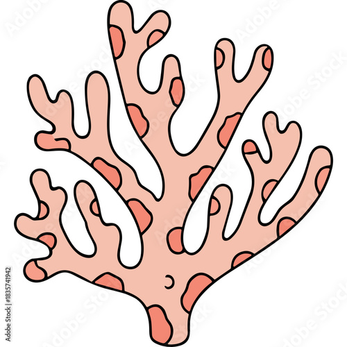Delicate Pink Coral Branch With Light Orange Spots Underwater Flora Marine Life Simple Illustration Against Black Background