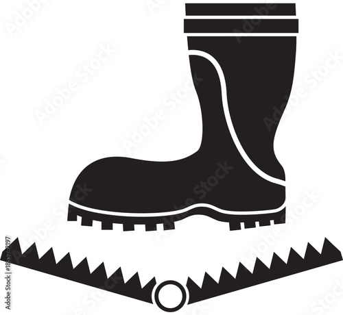 Concept of risk with a boot and a steel jaw trap