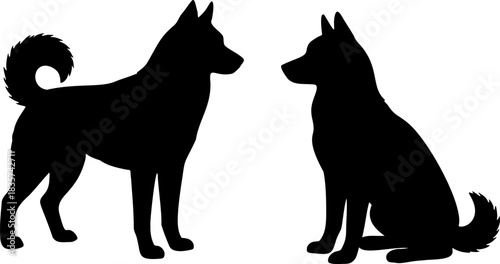 Black Siberian Husky dog silhouette vector illustration isolated