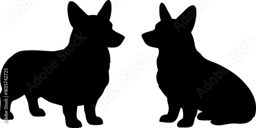Black Pembroke Welsh Corgi dog silhouette vector illustration isolated