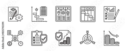 Project Management Vector Icon Set - Minimalis Outline Style Symbol