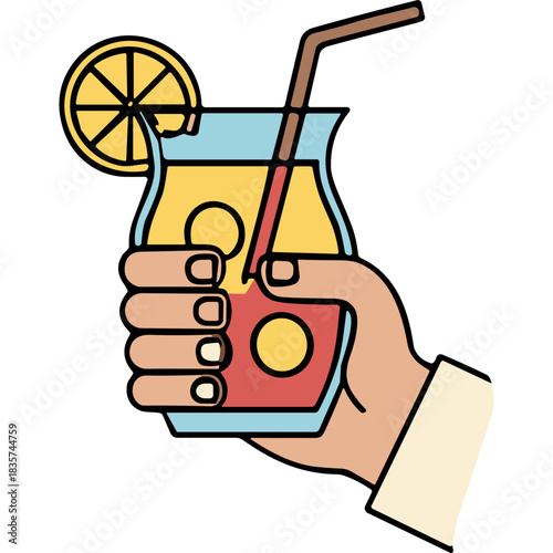 Hand Holding A Colorful Tropical Cocktail With Orange Slice And Straw Isolated On Black Background Ready For Summer Party Refreshment