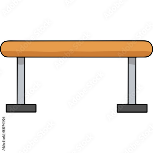 Gymnastics Balance Beam Orange Surface With Two Grey Legs And Black Base On White Background Isolated Flat Design
