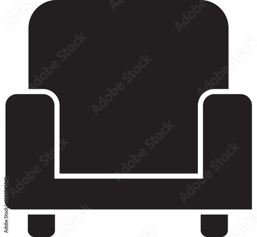 Black armchair silhouette icon on white background