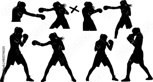 Vector silhouette of woman who boxing 