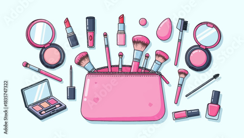 Charming assortment of cosmetic products beautifully displayed for beauty concepts and designs