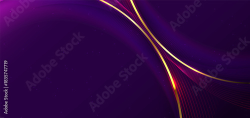 Luxury Purple Abstract Background with Golden Curved Lines and Elegant Light Effects