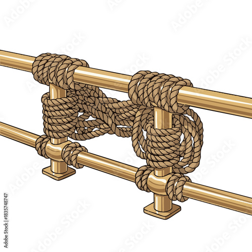 Wooden ship rails with rope knots illustrating Up Helly Aa concept  