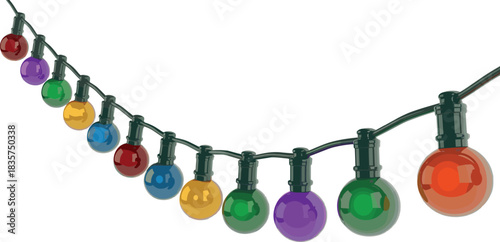 Colorful globe string lights, festive bulbs, holiday decor, celebration lighting, vibrant party lights, Christmas ornament, cheerful ambiance, decorative illumination