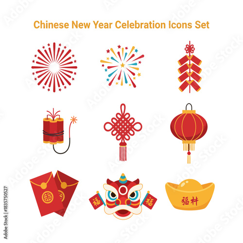 Festive chinese new year symbols representing luck and prosperity for traditional celebrations in vibrant colors, creating a joyful atmosphere.