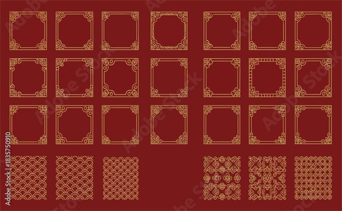 Elegant golden frames and patterns adorn a deep red surface, evoking a sense of luxury and traditional chinese artistry.