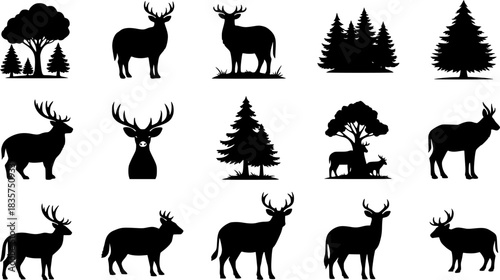Illustration of set forest´s animals icon. Vector silhouette Christmas 