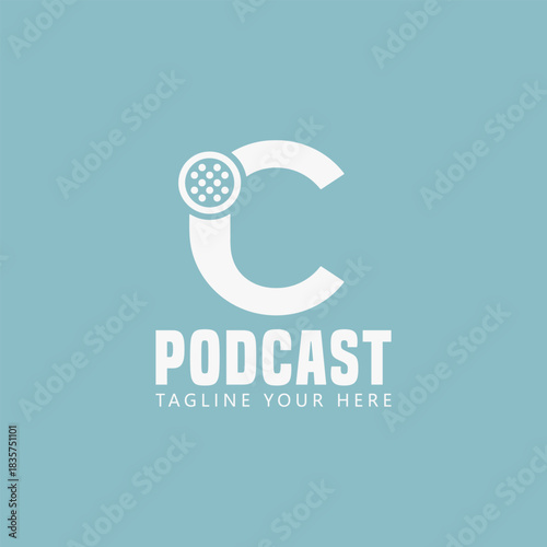 Podcast or radio logo design using a microphone. Vector Sign for Logos, Labels, and Icons