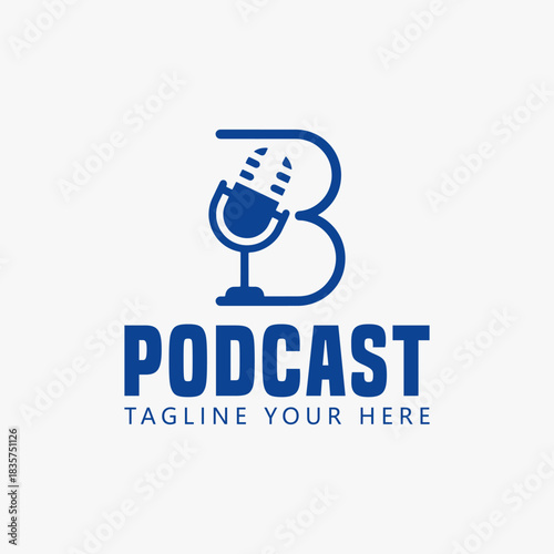 Podcast or radio logo design using a microphone. Vector Sign for Logos, Labels, and Icons