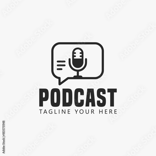 Podcast or radio logo design using a microphone. Vector Sign for Logos, Labels, and Icons
