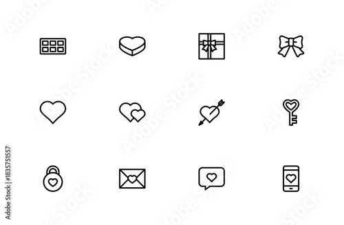 Valentine Icon Set Collection – Chocolate, Hearts, Gifts, Messages, and Love Symbols