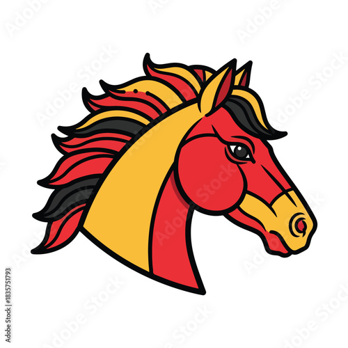 Vibrant Horse Head Illustration Artistic Design with Bold Colors and Detailed Mane for Creative Projects