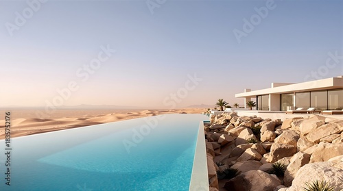Wallpaper Mural Infinity swimming pool overlooking desert landscape with minimalist architecture design style Torontodigital.ca