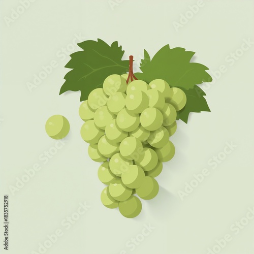 Fresh green grape bunch with leaves, vibrant healthy fruit illustration
