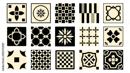 Mediterranean pattern collection — artisanal ceramic repeats with decorative florals and mosaic geometry, perfect for kitchenware or lifestyle branding.