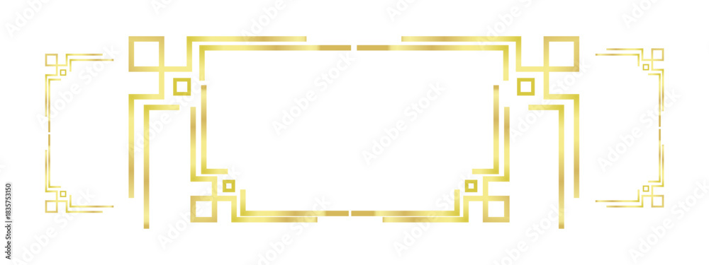 Naklejka premium Luxury golden corner border frame isolated on transparent background. Elegant gold lines ornament for wedding invitations, greeting cards, certificates, decorative design