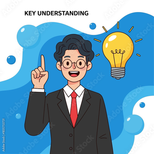 Man in Suit with Light Bulb Idea Illustration.