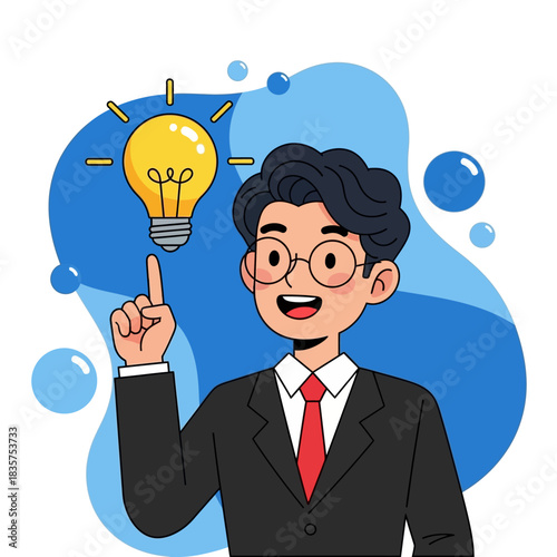 Man in Suit with Light Bulb Idea.