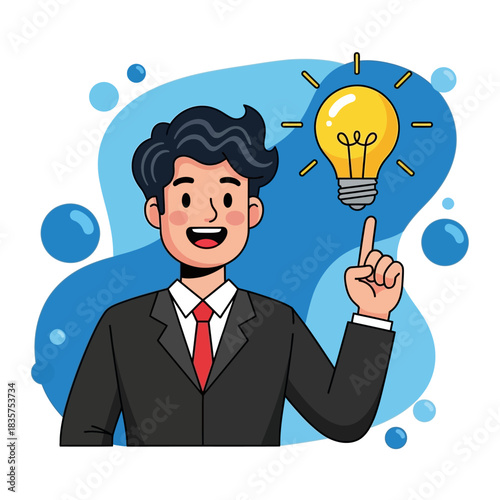 Man in Suit with Light Bulb Idea Illustration.
