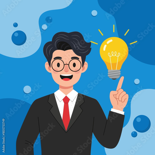 Man in Suit with Lightbulb Idea Illustration.