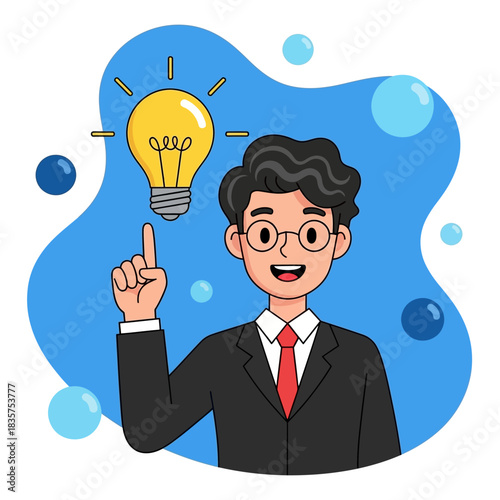 Man with Idea - Businessman Pointing at Light Bulb.