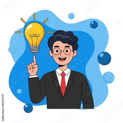 Man with Idea - Businessman with Lightbulb Moment.