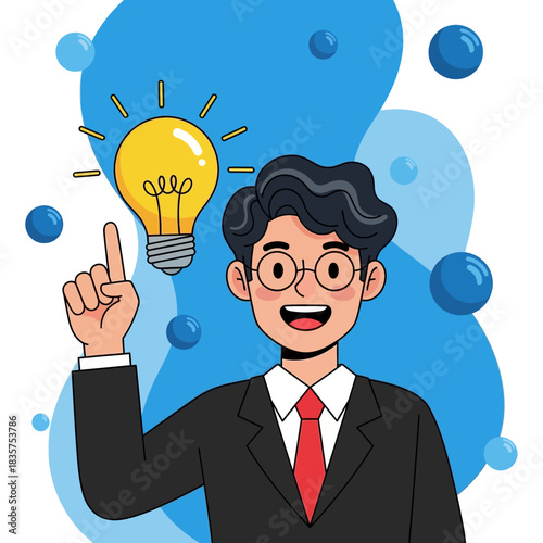 Man with Idea - Businessman with Lightbulb Moment.